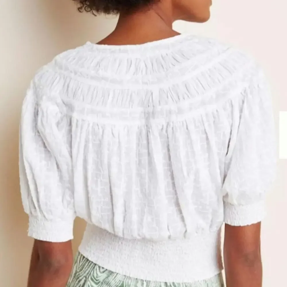 Anthropologie Luciella smocked puff short sleeve blouse woman's size small‎